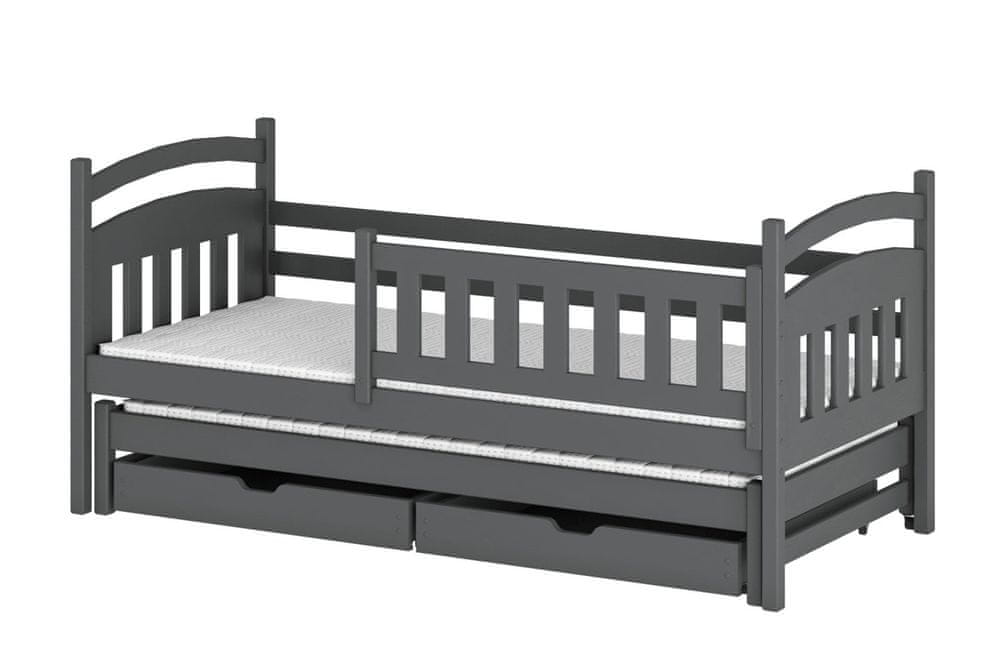 Veneti Detská posteľ s prístelkou 90x190 GABINA - grafit